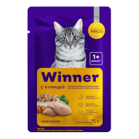 Корм Winner Meat консервированный, говядина/курица соусд/взрослыхкошек 75гр Мираторг ТМ Корм Winner Meat консервированный, говядина/курица соусд/взрослыхкошек 75гр Мираторг ТМ